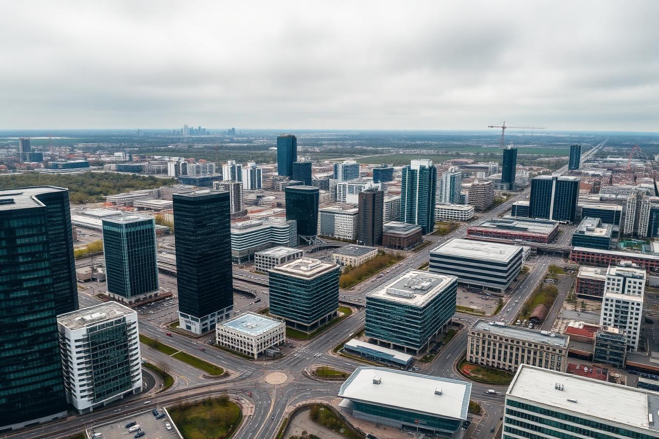 Europees stadslandschap met infrastructuur, operatiegebied van SynairX